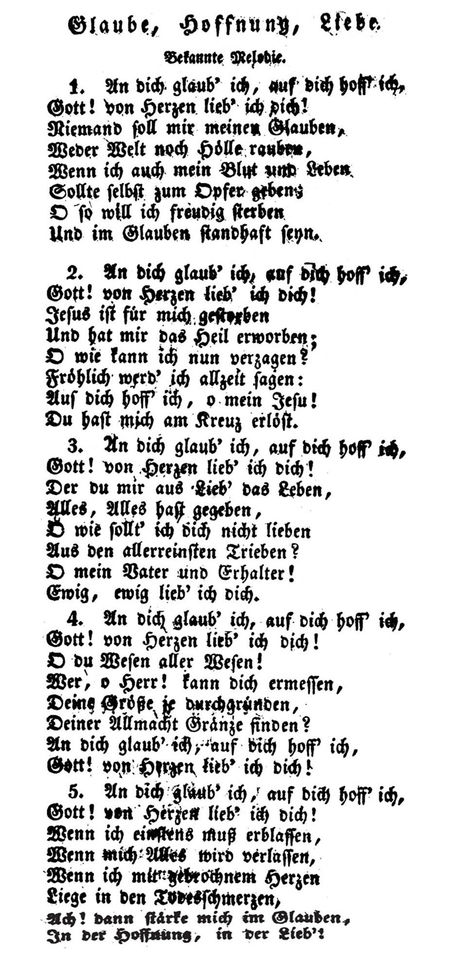 Liedtext „Gesang- und Gebetbuch zum allgemeinem Gebrauch bei dem öffentlichen Gottesdienste“